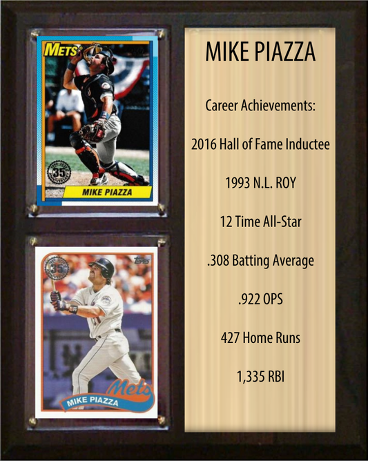 Mike Piazza New York Mets HOF Fan Gift Plaque 8x10 Stats 2 Cards Topps Donruss Panini 2024 2025 2026
