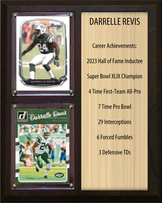Darrelle Revis New York Jets Hall of Fame Stats Plaque 8x10 2 Cards Prizm, Donruss, Score 2024 2025 2026