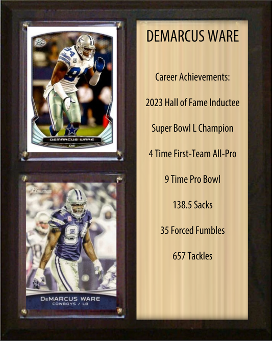 DeMarcus Ware Dallas Cowboys Hall of Fame Stats Plaque 8x10 2 Cards Prizm, Donruss, Score 2024 2025 2026