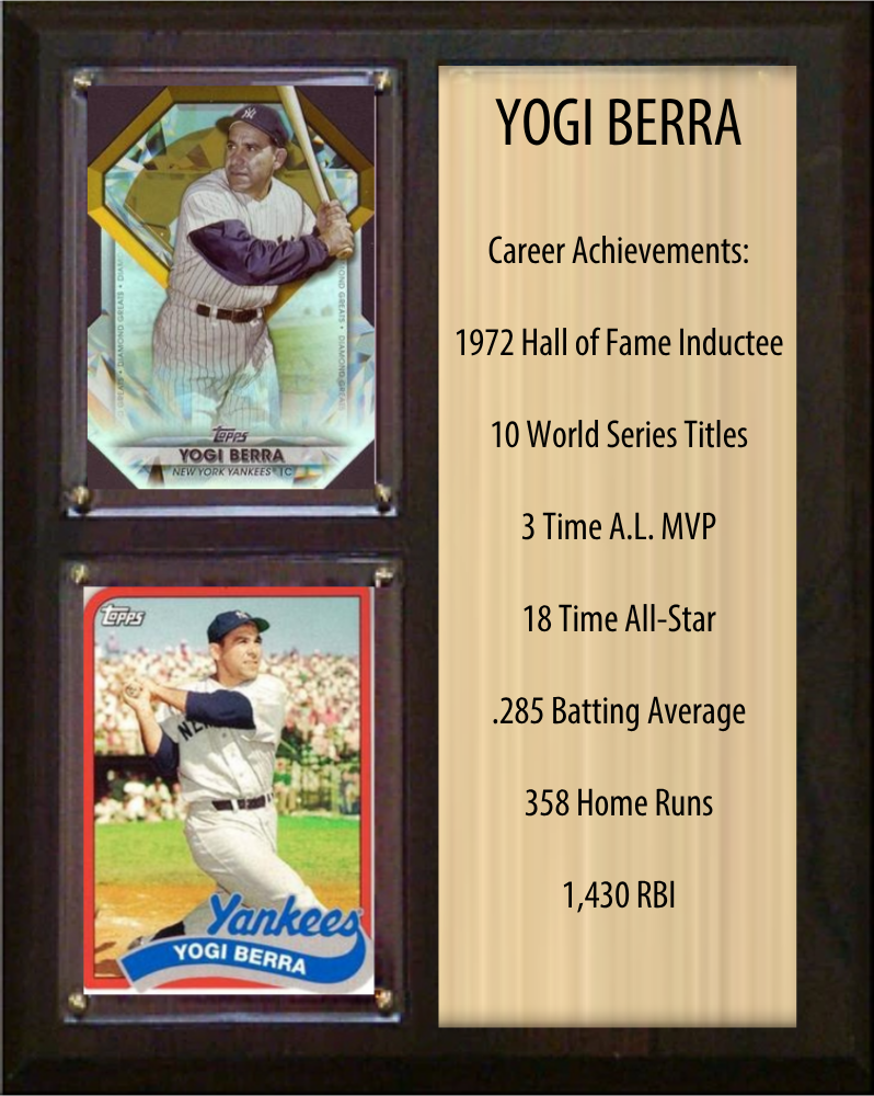 Yogi Berra New York Yankees Hall of Fame Stats Plaque 8x10 2 Cards Topps, Bowman 2024 2025 2026