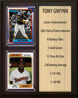 Tony Gwynn San Diego Padres Hall of Fame Stats Plaque 8x10 2 Cards Topps, Bowman 2024 2025 2026