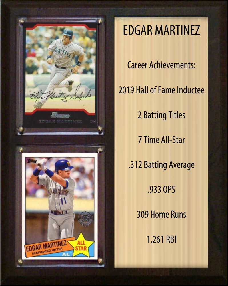 Edgar Martinez Seattle Mariners Hall of Fame Stats Plaque 8x10 2 Cards Topps, Bowman 2024 2025 2026
