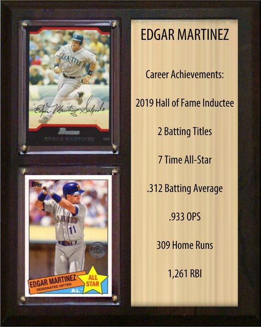 Edgar Martinez Seattle Mariners Hall of Fame Stats Plaque 8x10 2 Cards Topps, Bowman 2024 2025 2026