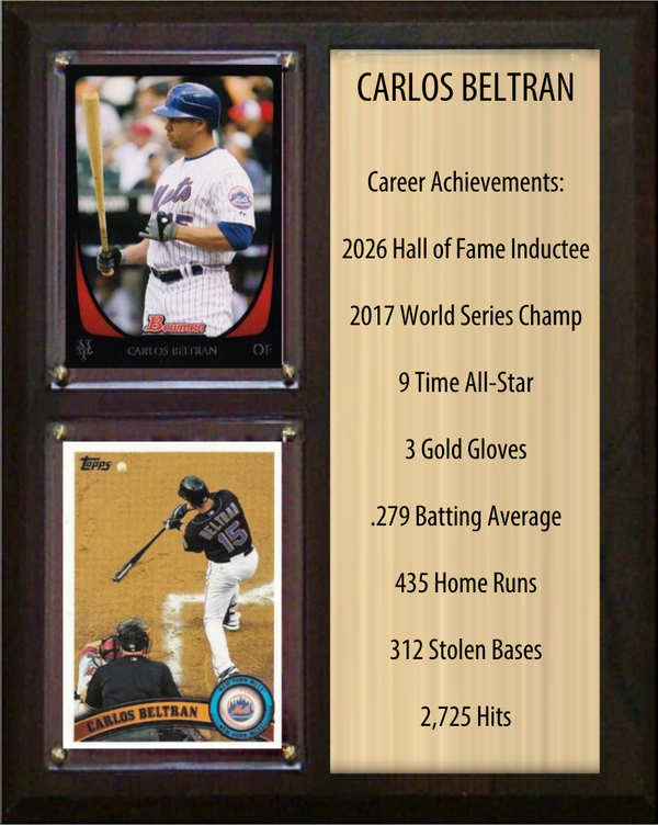 Carlos Beltran New York Mets Hall of Fame Stats Plaque 8x10 2 Cards Topps, Bowman 2024 2025 2026