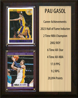 Pau Gasol Los Angeles Lakers Hall of Fame Stats Plaque 8x10 2 Cards Hoops, Prizm, Donruss 2024 2025 2026