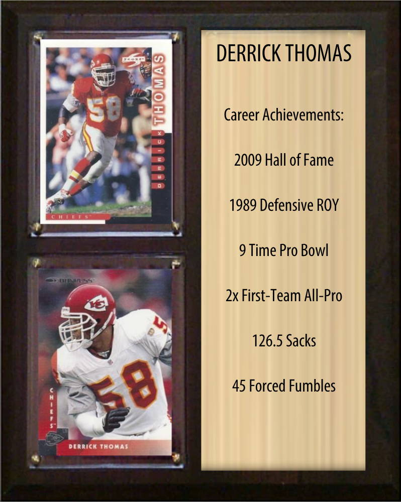 Derrick Thomas Kansas City Chiefs Hall of Fame Stats Plaque 8x10 2 Cards Prizm, Donruss, Score 2024 2025 2026