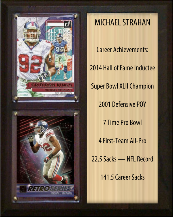 Michael Strahan New York Giants Hall of Fame Stats Plaque 8x10 2 Cards Prizm, Donruss, Score 2024 2025 2026