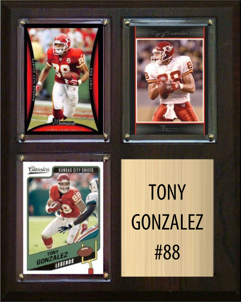Tony Gonzalez Kansas City Chiefs Hall of Fame Fan Gift Plaque 8x10 3 Cards Prizm, Donruss, Score 2024 2025 2026