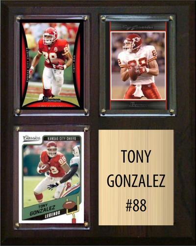 Tony Gonzalez Kansas City Chiefs Hall of Fame Fan Gift Plaque 8x10 3 Cards Prizm, Donruss, Score 2024 2025 2026