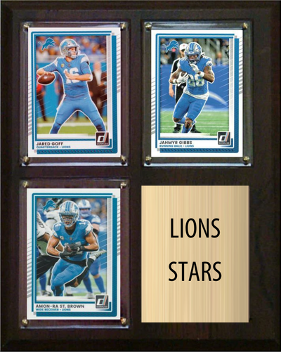 Detroit Lions Stars 2026 Fan Cave Plaque 8x10 3 Cards - Goff, Gibbs, St. Brown