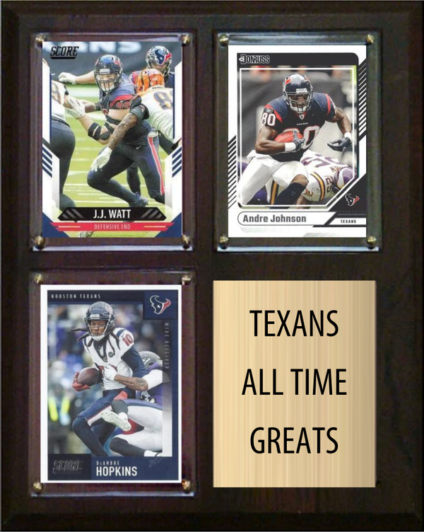 Houston Texans All-Time Greats Fan Cave Plaque 8x10 3 Cards J.J. Watt Andre Johnson DeAndre Hopkins