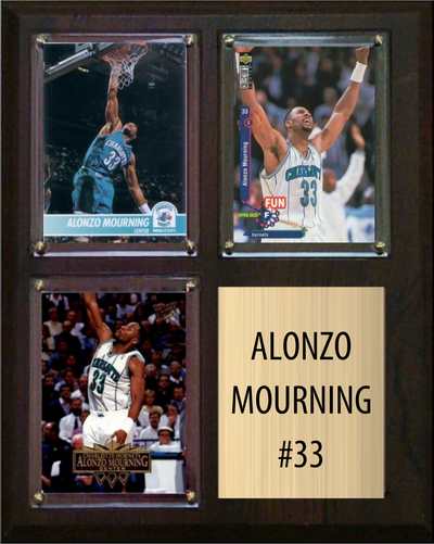 Alonzo Mourning Charlotte Hornets Fan Gift Plaque 8x10 3 Cards Panini, Donruss, Hoops, Prizm, Topps 2024 2025 2026