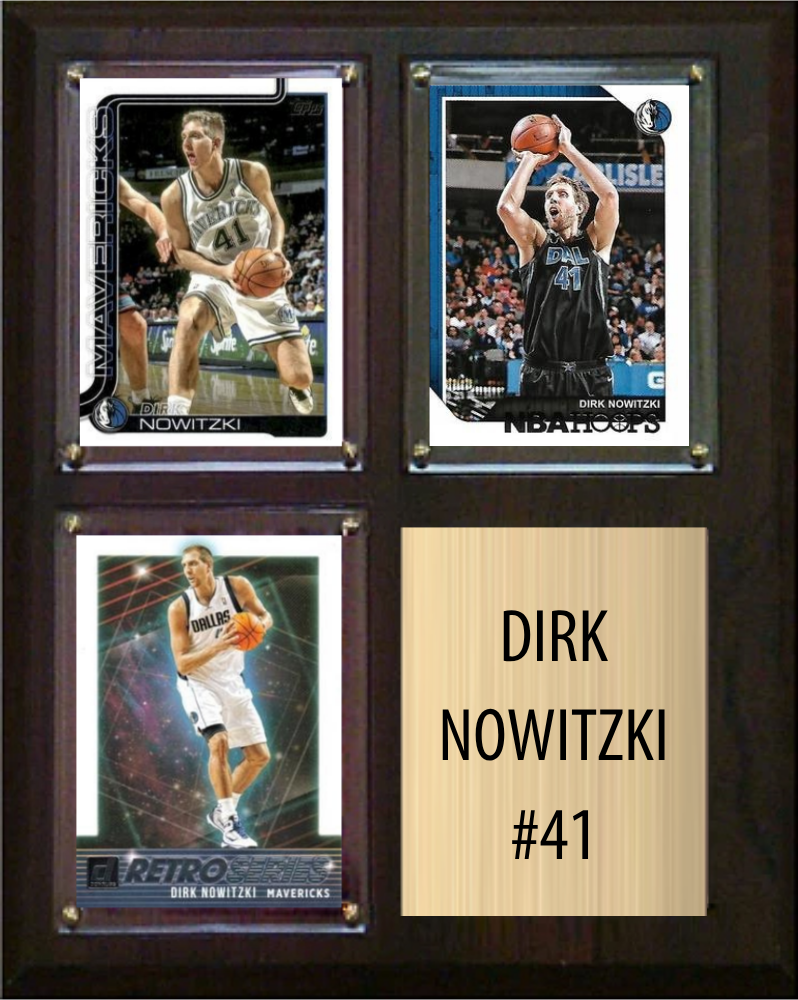 Dirk Nowitzki Dallas Mavericks Hall of Fame Fan Gift Plaque 8x10 3 Cards Hoops, Prizm, Donruss 2024 2025 2026