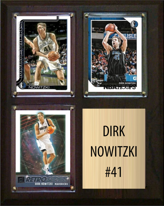Dirk Nowitzki Dallas Mavericks Hall of Fame Fan Gift Plaque 8x10 3 Cards Hoops, Prizm, Donruss 2024 2025 2026