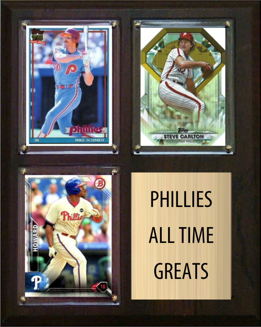 Philadelphia Phillies All-Time Greats Fan Cave Plaque 8x10 3 Cards Topps Bowman 2024 2025 2026