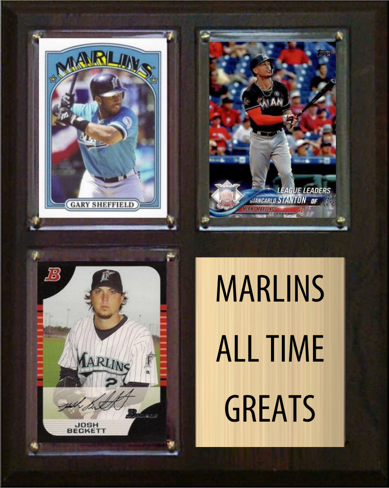 Miami Marlins All-Time Greats Fan Cave Plaque 8x10 3 Cards Topps Bowman 2024 2025 2026