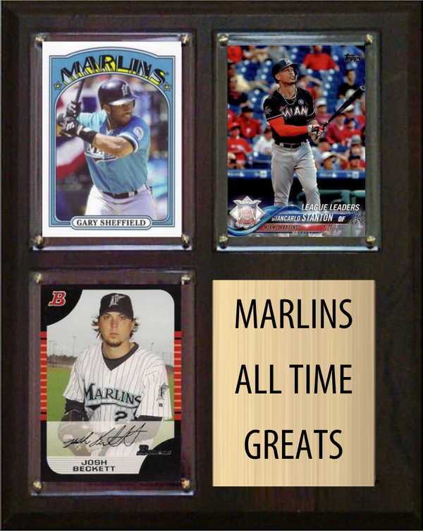 Miami Marlins All-Time Greats Fan Cave Plaque 8x10 3 Cards Topps Bowman 2024 2025 2026