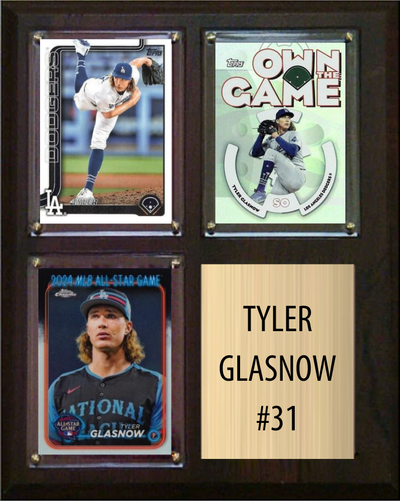 Tyler Glasnow Los Angeles Dodgers Fan Gift Plaque 8x10 3 Cards Topps, Bowman 2024 2025 2026