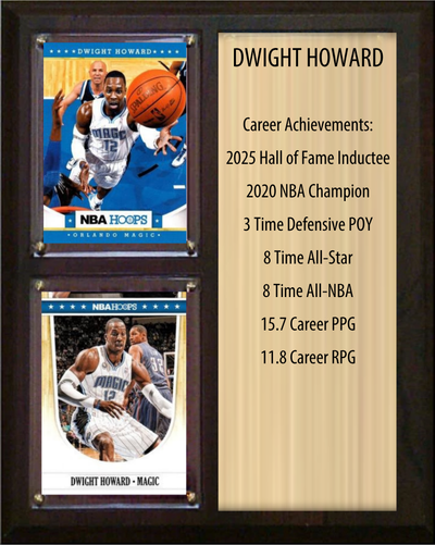 Dwight Howard Orlando Magic Hall of Fame Stats Plaque 8x10 2 Cards Hoops, Prizm, Donruss 2024 2025 2026