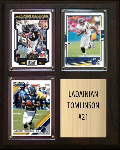 LaDainian Tomlinson Los Angeles Chargers Hall of Fame Fan Gift Plaque 8x10 3 Cards Prizm, Donruss, Score 2024 2025 2026