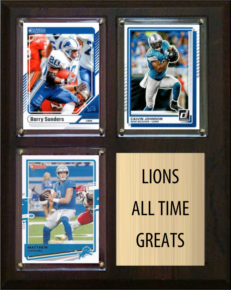 Detroit Lions All-Time Greats Fan Cave Plaque 8x10 3 Cards Barry Sanders Calvin Johnson Matthew Stafford