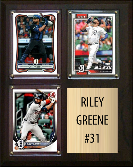 Riley Greene Detroit Tigers Fan Gift Plaque 8x10 3 Cards Topps, Bowman 2024 2025 2026