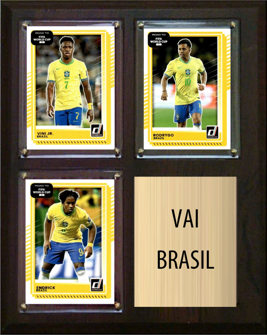 2026 Team Brazil World Cup Soccer Plaque 8x10 Vini Jr Rodrygo Endrick 3 Donruss Cards Fan Gift