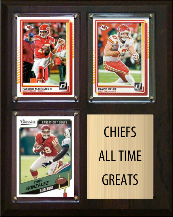 Kansas City Chiefs All-Time Greats Fan Cave Plaque 8x10 3 Cards Patrick Mahomes Travis Kelce Tony Gonzalez