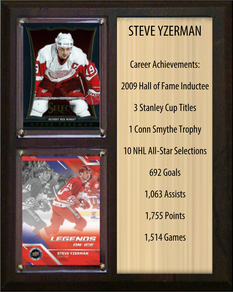 Steve Yzerman Detroit Red Wings HOF Fan Gift Plaque 8x10 Stats 2 Cards Upper Deck Parkhurst O-Pee-Chee Topps 2024 2025 2026