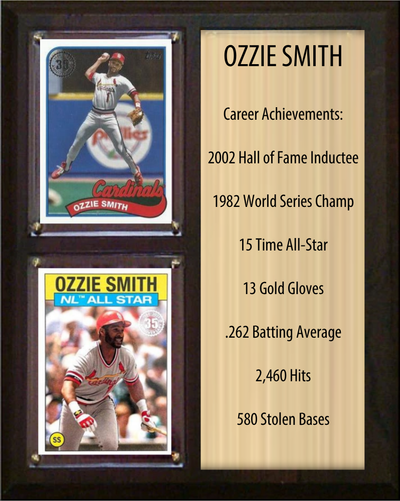 Ozzie Smith St. Louis Cardinals Hall of Fame Stats Plaque 8x10 2 Cards Topps, Bowman 2024 2025 2026