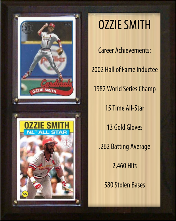 Ozzie Smith St. Louis Cardinals Hall of Fame Stats Plaque 8x10 2 Cards Topps, Bowman 2024 2025 2026
