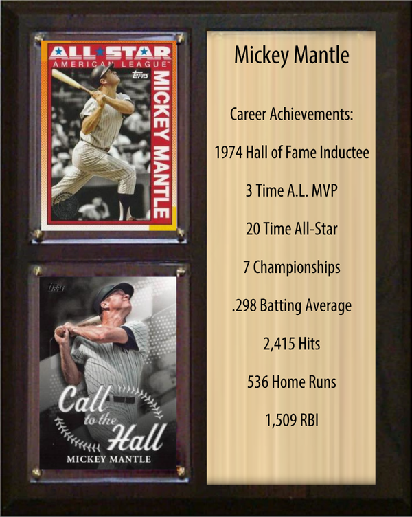 Mickey Mantle New York Yankees HOF Fan Gift Plaque 8x10 Stats 2 Cards Topps Donruss Panini 2024 2025 2026