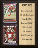 Jerry Rice San Francisco 49ers HOF Fan Gift Plaque 8x10 Stats 2 Cards Donruss Score Panini Topps Prizm 2024 2025 2026