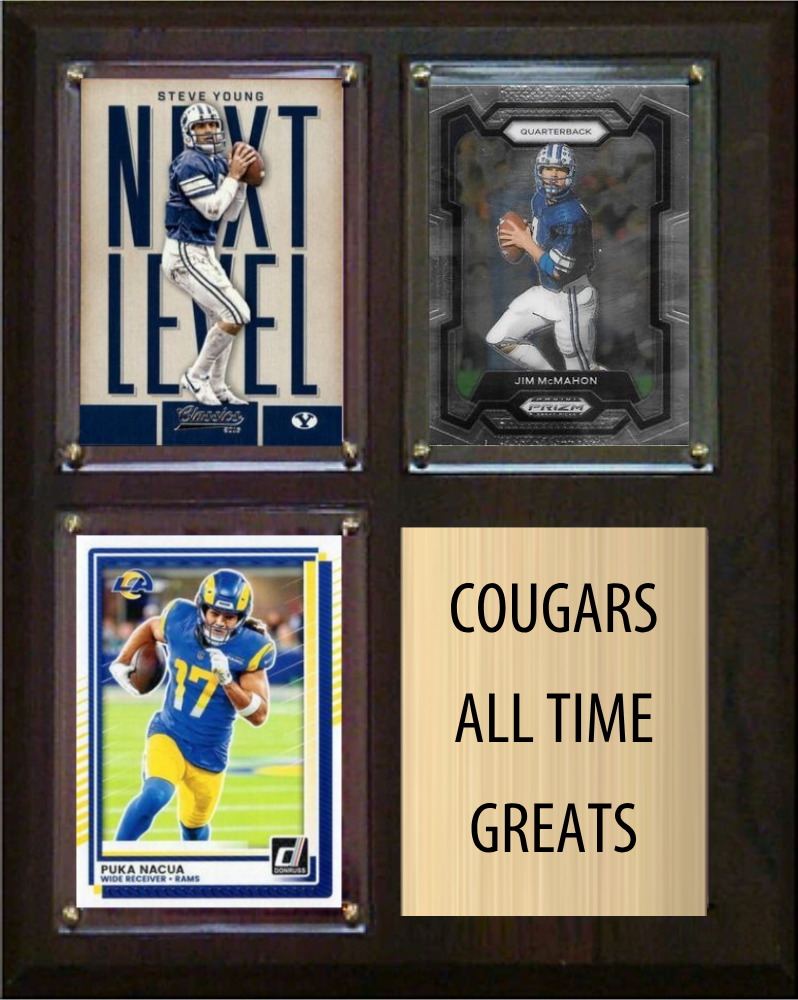 BYU Cougars All-Time Greats 8x10 Plaque 3 Cards Steve Young Jim McMahon Puka Nacua