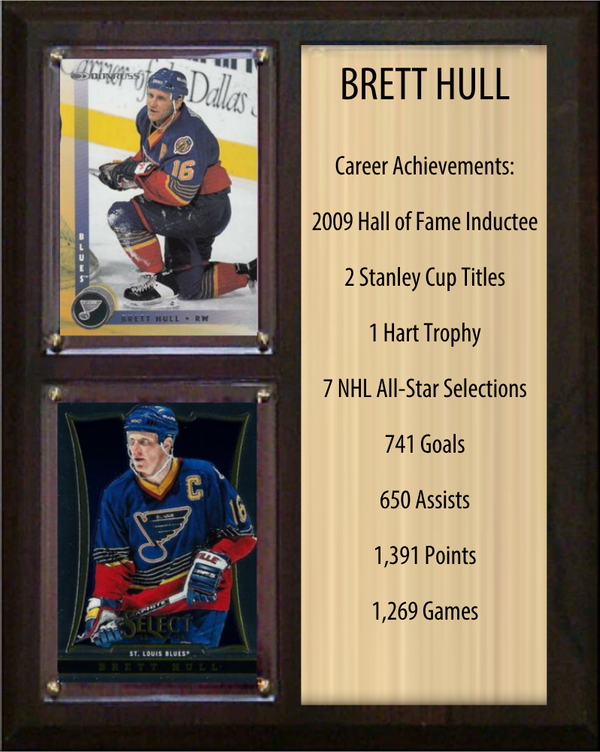 Brett Hull St. Louis Blues HOF Fan Gift Plaque 8x10 Stats 2 Cards Upper Deck Parkhurst O-Pee-Chee Topps 2024 2025 2026