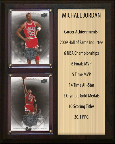 Michael Jordan Chicago Bulls HOF Fan Gift Plaque 8x10 Stats 2 Cards Panini Donruss Hoops Prizm Topps 2024 2025 2026