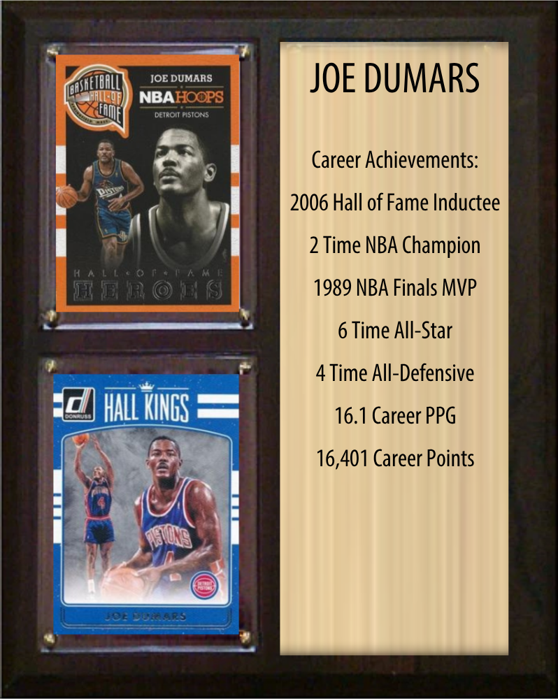 Joe Dumars Detroit Pistons Hall of Fame Stats Plaque 8x10 2 Cards Hoops, Prizm, Donruss 2024 2025 2026