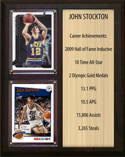 John Stockton Utah Jazz HOF Fan Gift Plaque 8x10 Stats 2 Cards Panini Donruss Hoops Prizm Topps 2024 2025 2026