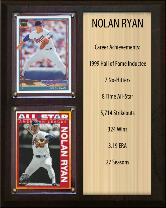 Nolan Ryan Texas Rangers Hall of Fame Stats Plaque 8x10 2 Cards Topps, Bowman 2024 2025 2026