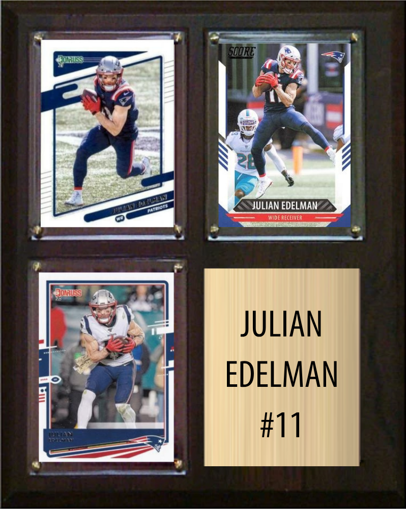 Julian Edelman New England Patriots Fan Gift Plaque 8x10 3 Cards Prizm, Donruss, Score 2024 2025 2026