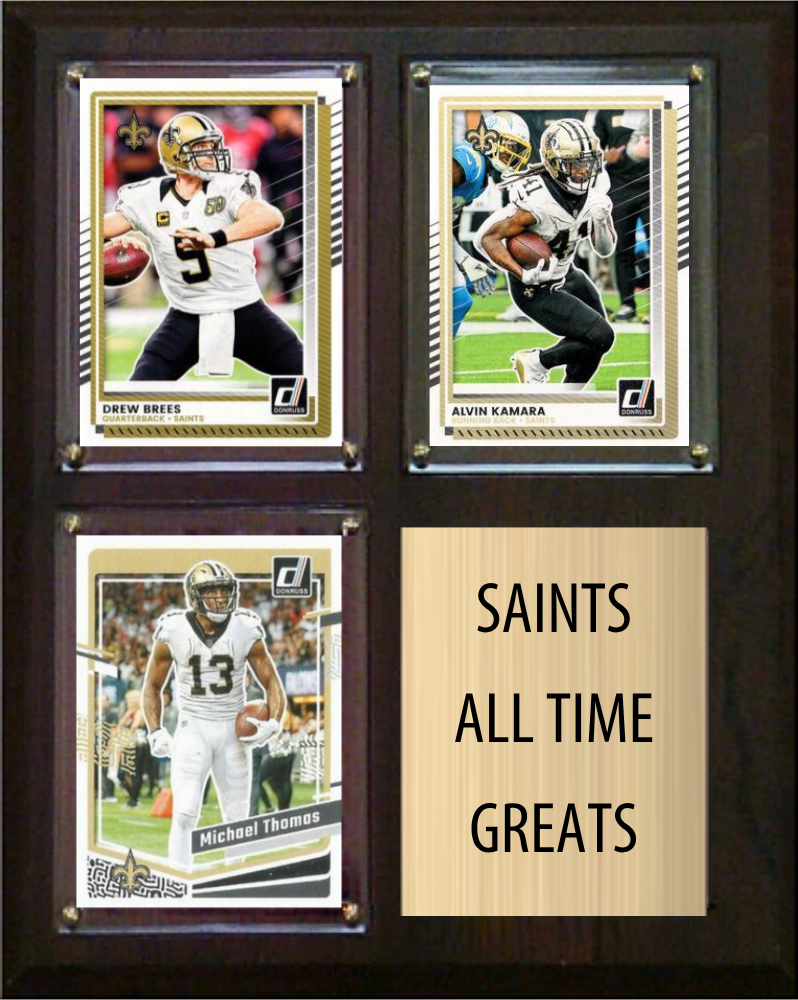 New Orleans Saints All-Time Greats Fan Cave Plaque 8x10 3 Cards Drew Brees Alvin Kamara Michael Thomas