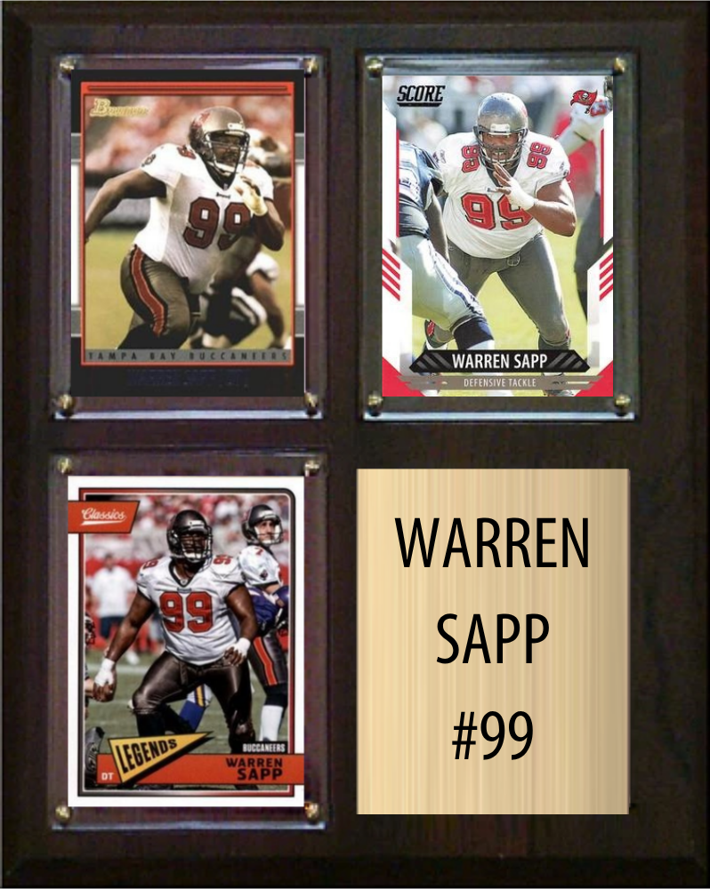 Warren Sapp Tampa Bay Buccaneers Hall of Fame Fan Gift Plaque 8x10 3 Cards Prizm, Donruss, Score 2024 2025 2026