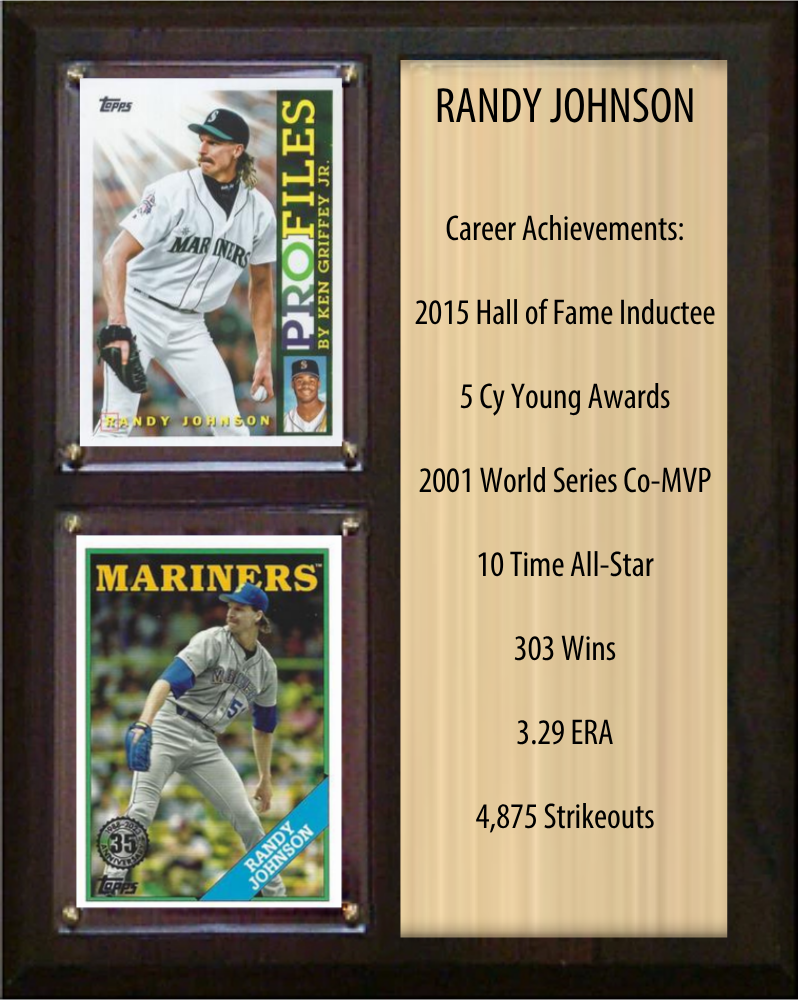 Randy Johnson Seattle Mariners HOF Fan Gift Plaque 8x10 Stats 2 Cards Topps Donruss Panini 2024 2025 2026