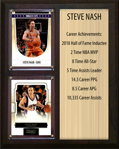 Steve Nash Phoenix Suns Hall of Fame Stats Plaque 8x10 2 Cards Hoops, Prizm, Donruss 2024 2025 2026