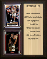 Reggie Miller Indiana Pacers Hall of Fame Stats Plaque 8x10 2 Cards Hoops, Prizm, Donruss 2024 2025 2026