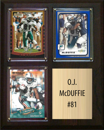 OJ McDuffie Miami Dolphins Fan Gift Plaque 8x10 3 Cards Prizm, Donruss, Score 2024 2025 2026