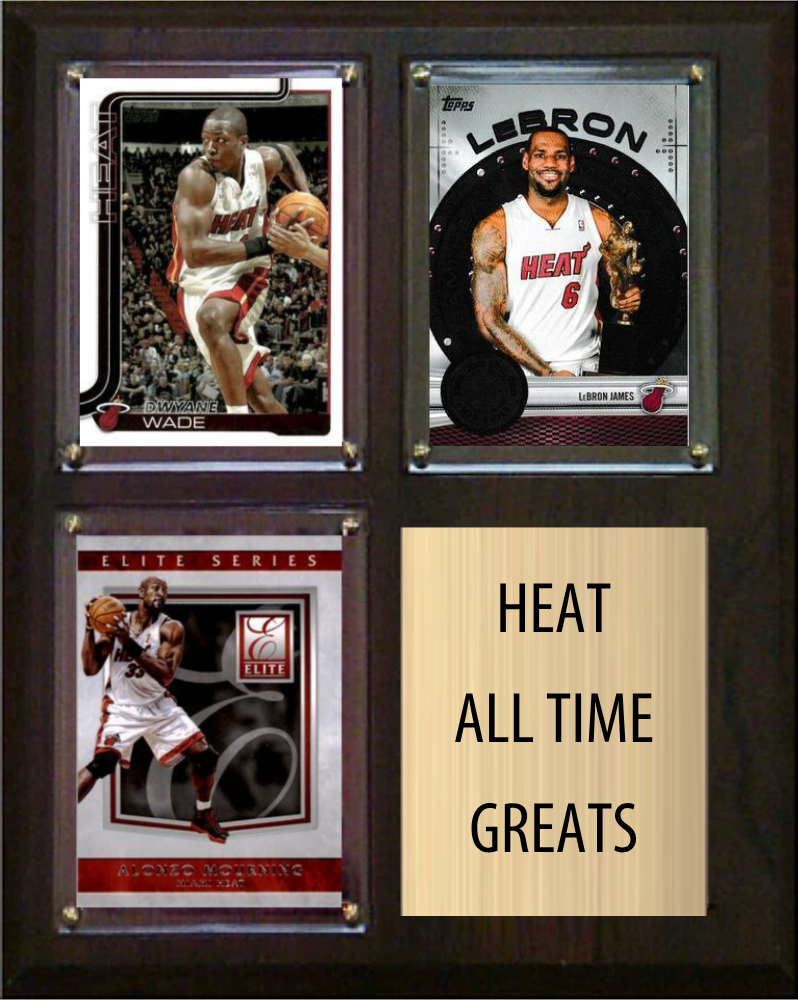 Miami Heat All-Time Greats Fan Cave Plaque 8x10 3 Cards Dwyane Wade LeBron James Alonzo Mourning
