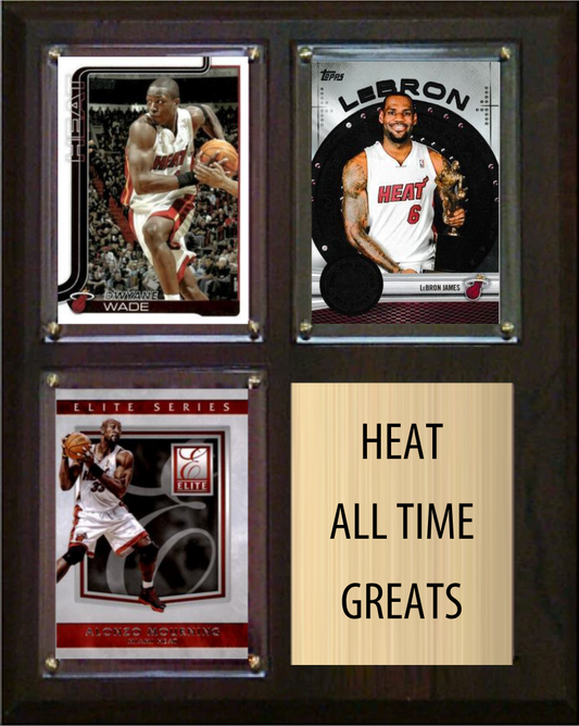 Miami Heat All-Time Greats Fan Cave Plaque 8x10 3 Cards Dwyane Wade LeBron James Alonzo Mourning