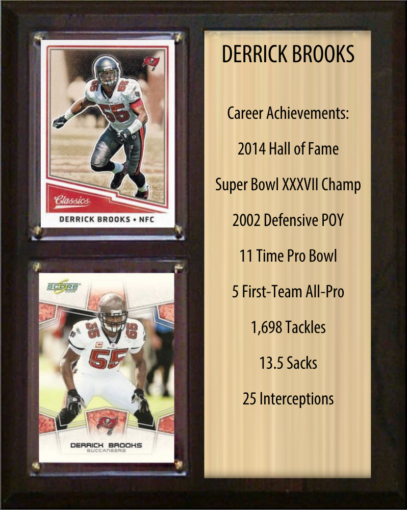 Derrick Brooks Tampa Bay Buccaneers Hall of Fame Stats Plaque 8x10 2 Cards Prizm, Donruss, Score 2024 2025 2026