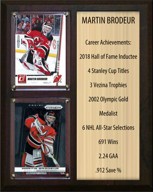 Martin Brodeur New Jersey Devils HOF Fan Gift Plaque 8x10 Stats 2 Cards Upper Deck Parkhurst O-Pee-Chee Topps 2024 2025 2026